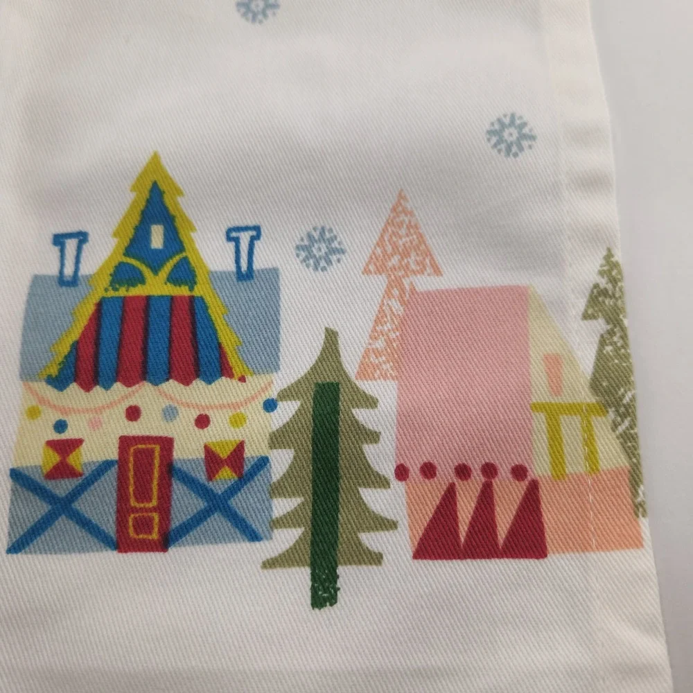 Pier 1 Imports Christmas Tea Towel MCM Village Red Fringe Cotton